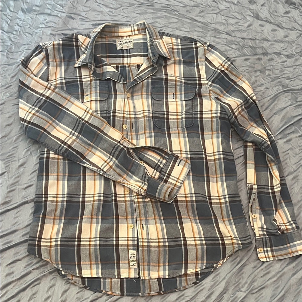 Men’s Lucky Brand plaid shirt in Blue and Tan